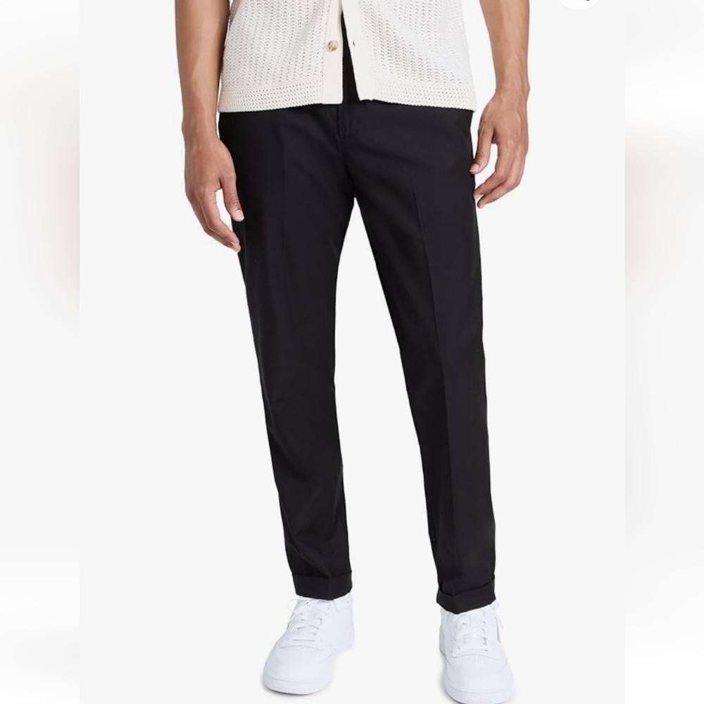 NEW Vince Men's Black Tapered Cuffed Flat-Front Cropped Trousers Pants Sz 34 - Picture 3 of 10